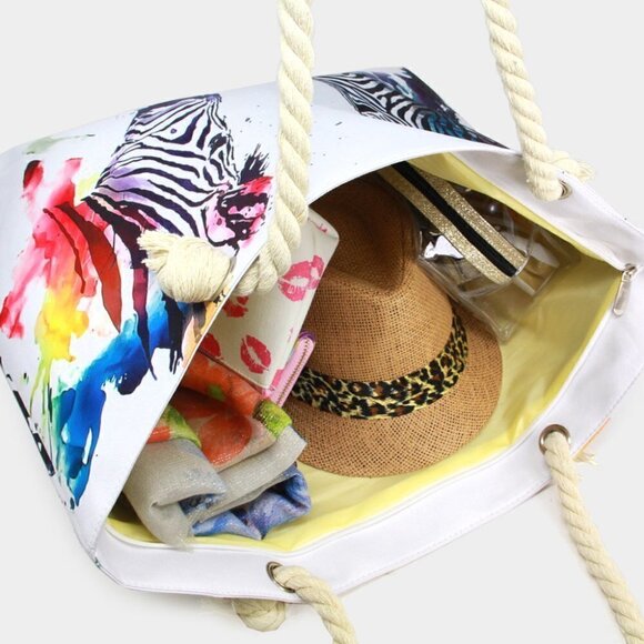Stylish Splash of Color Zebra Print Beach Tote Bag - Picture 3 of 14